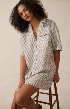 NWT Faherty Paradise Point Shirtdress Size Small Linen Block Print Floral Casual